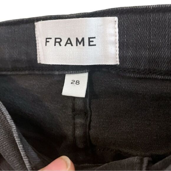Frame Le Skinny de Jeanne Raw Hem Ankle Jeans in Black Grey Kinder, Size 28 - Picture 7 of 13